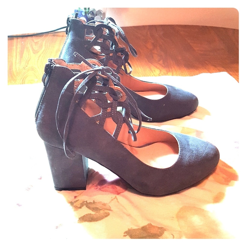 Torrid Gray Lattice Ankle Block Heel Pump